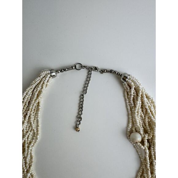 Vintage Multi Strand Beaded SlNecklace Twisted, Cream & Tan Shells, J-01 - Picture 9 of 11